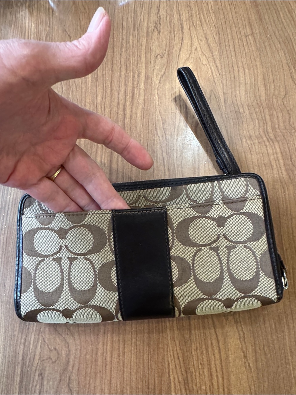 Coach Brown Signature Canvas Wristlet Wallet Clutch with Dark Brown Trim - Picture 5 of 6